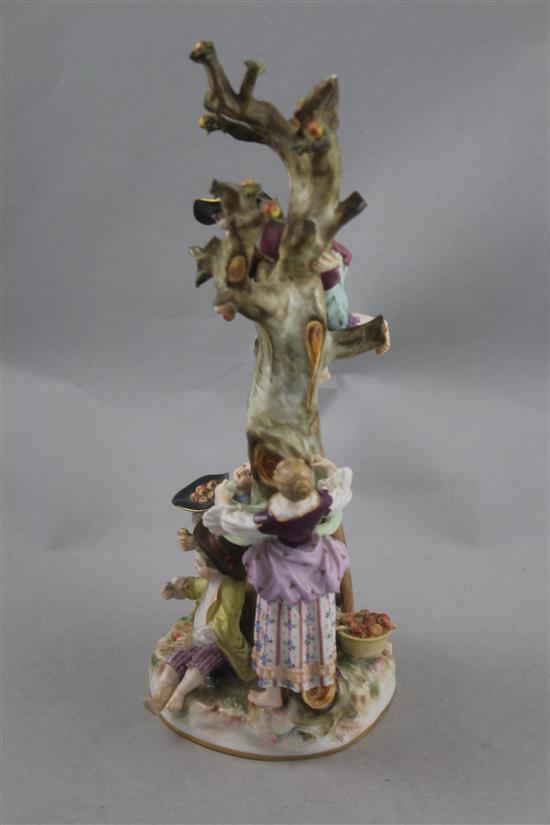 A Meissen group of apple pickers, late 19th century, 27cm, losses and restorations